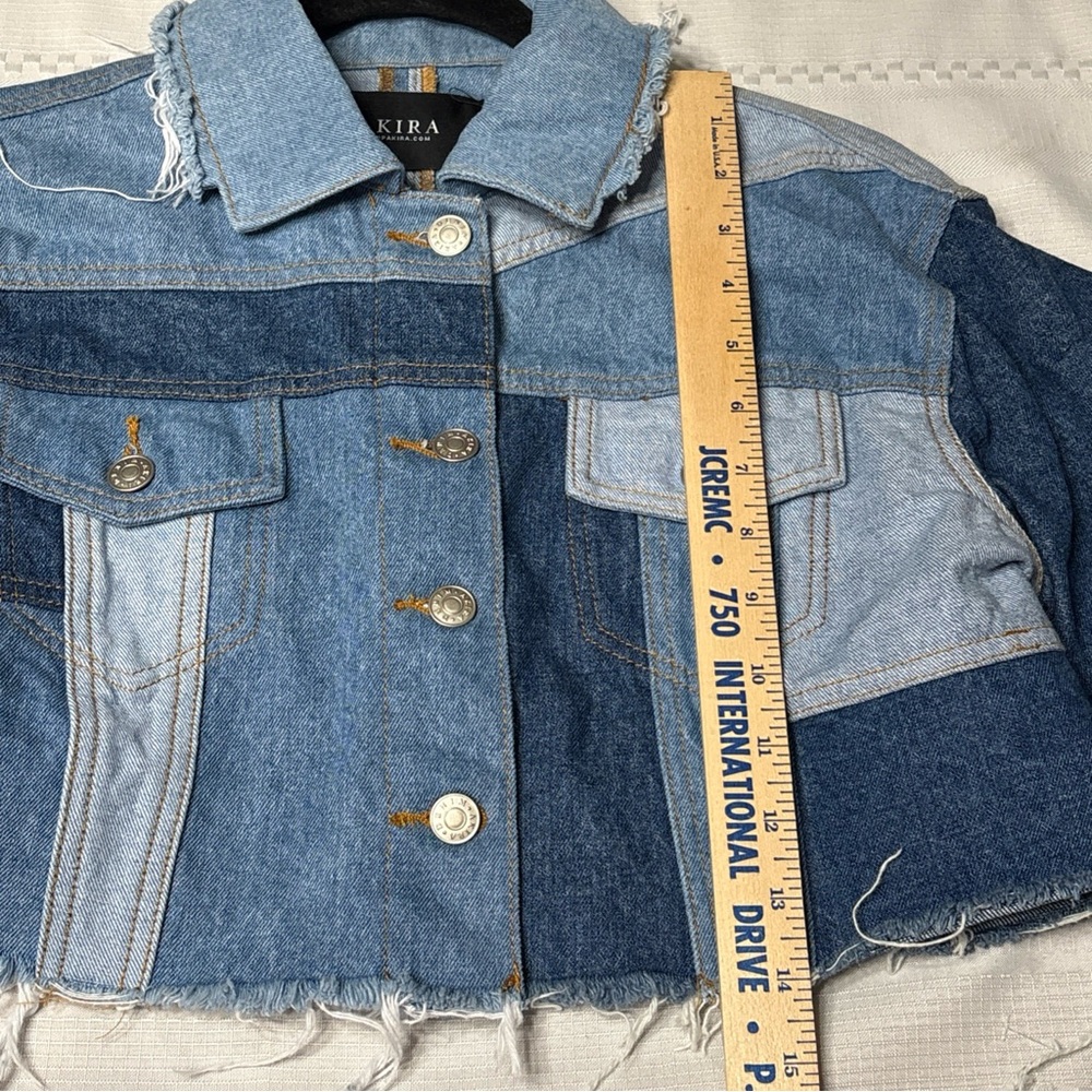 Akira Patchwork Cropped Denim Jacket - Mixed Blue… - image 3